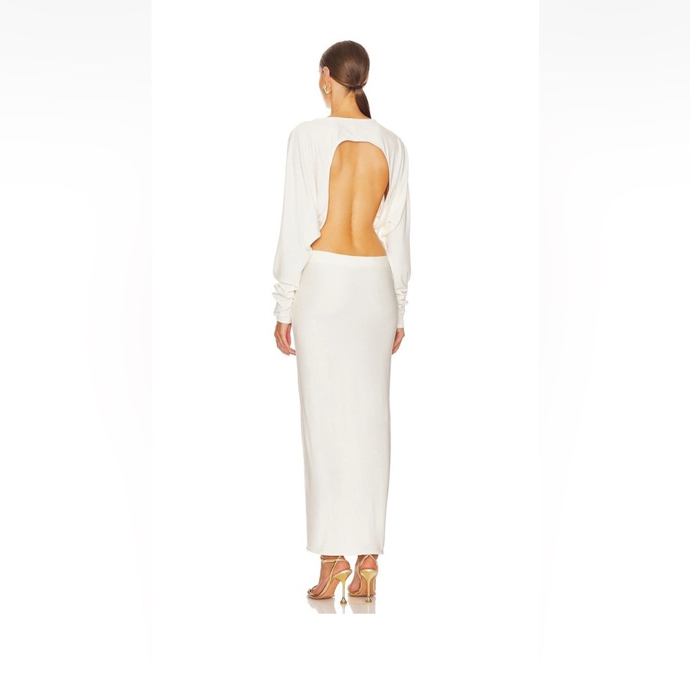 Helsa Women Matte Jersey Open Back Dress White Size M Party Maxi Elegant - Picture 3 of 14